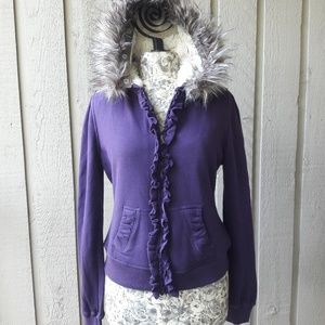 lined zip up Hoodie faux fur trim